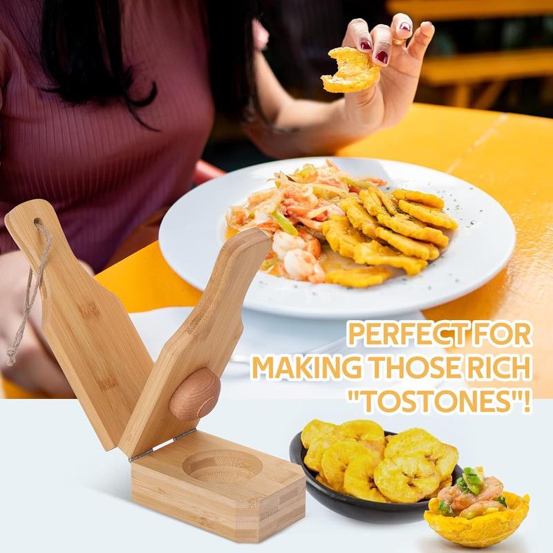 Press Tostones & Cups Instantly! 2-in-1 Bamboo Plantain Press