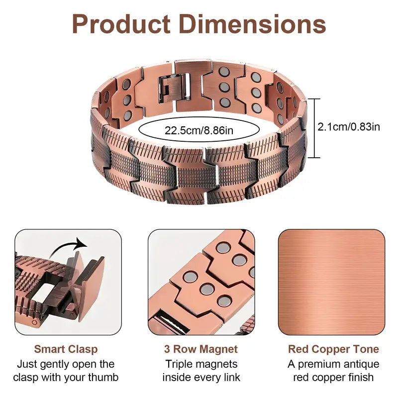 Magnex™ Copper Magnetic Bracelet – 3-Row Support for Joint Comfort