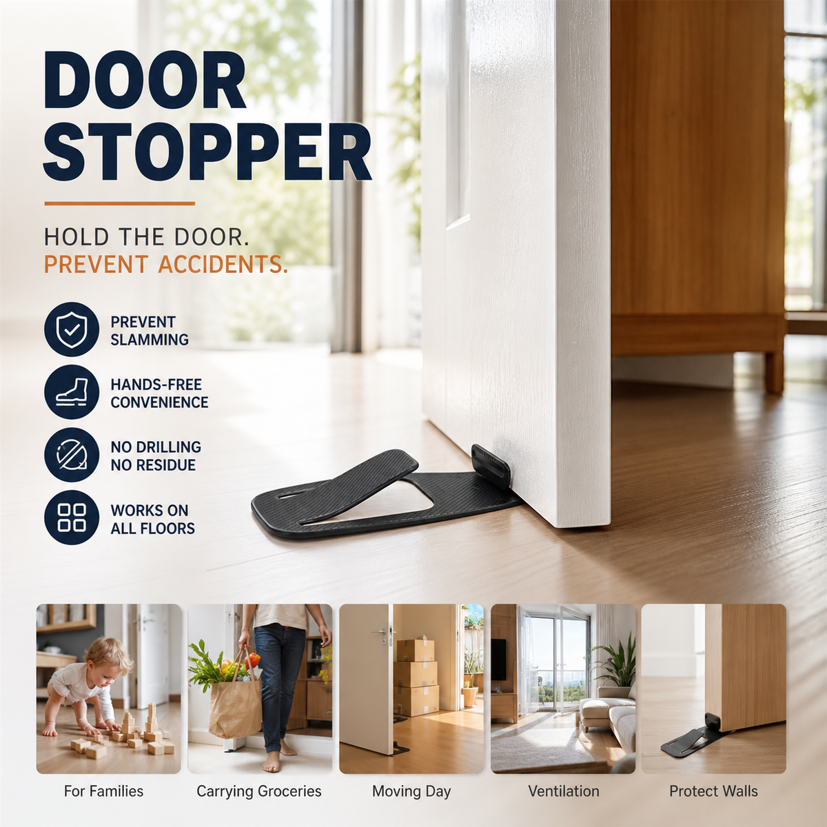 Hold Doors Open Instantly! No-Drill Foot-Operated Door Stopper