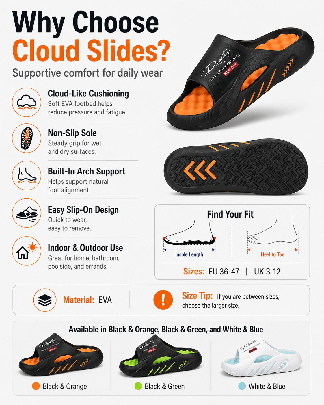 Cloud-Like Memory Foam Slides – Non-Slip & Arch Support