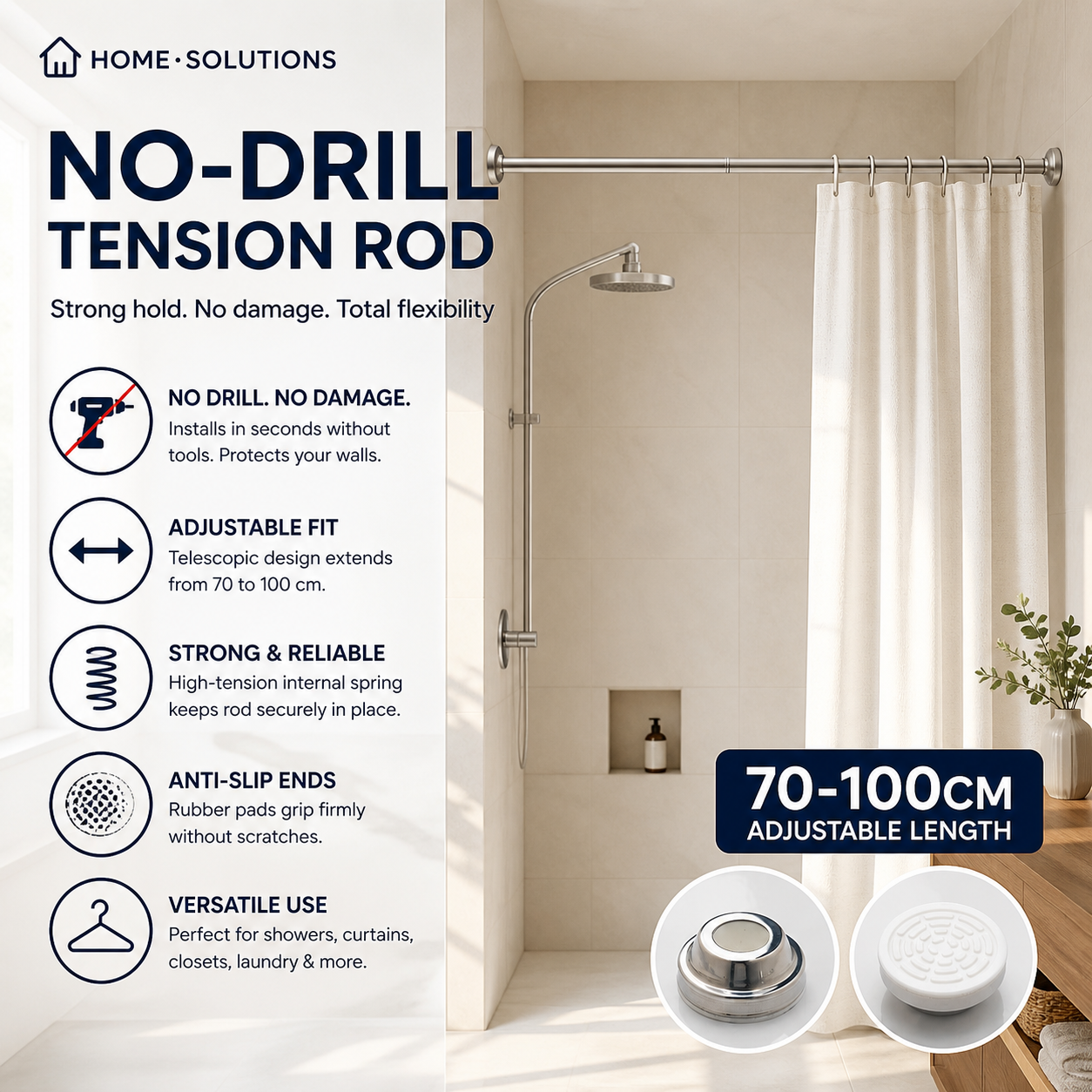 🥼👚 Create storage space anywhere anytime！Adjustable No-Drill Tension Rod