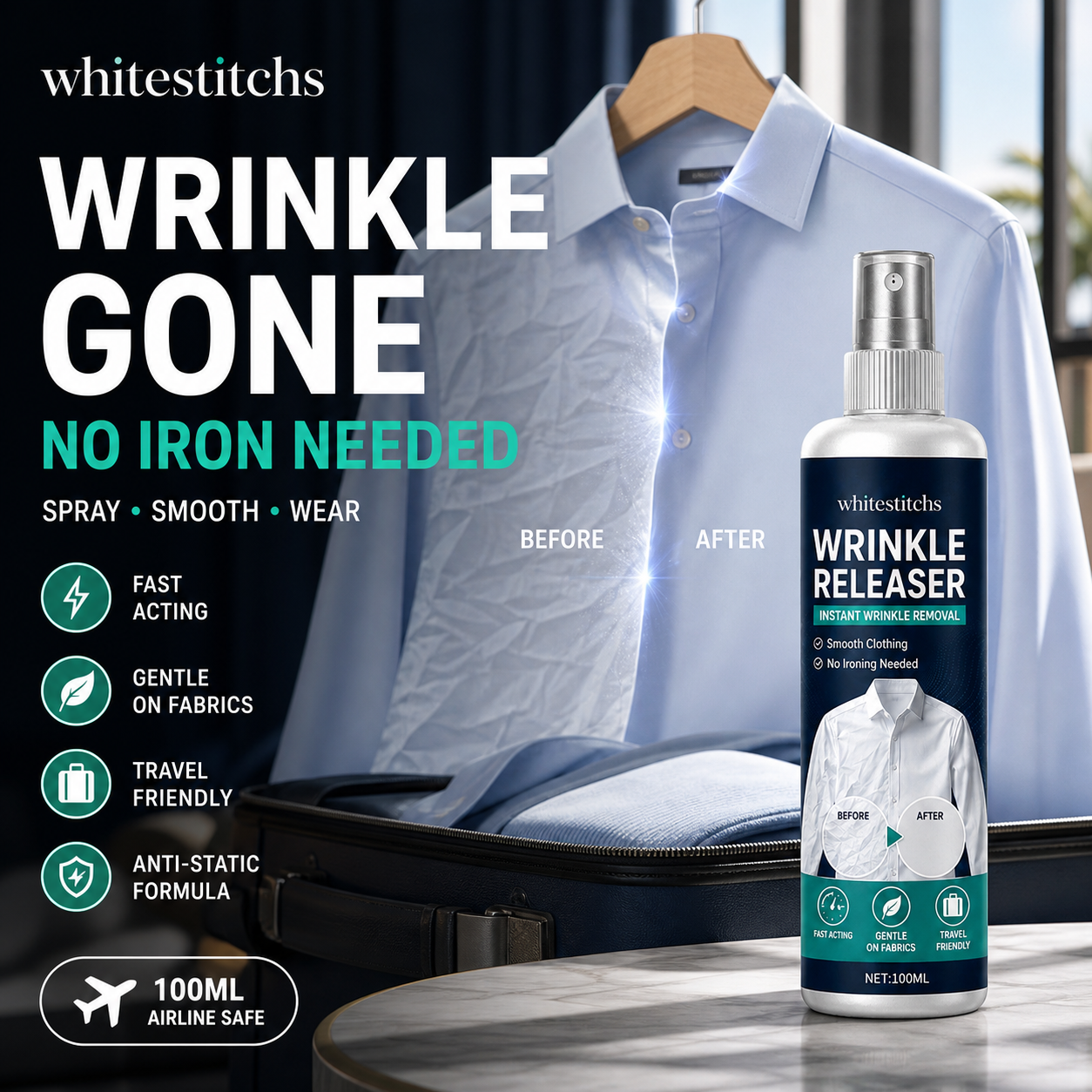 ✨Last Day 50 % OFF👔 Instant wrinkle release – no iron, travel-ready, static-free & fresh.