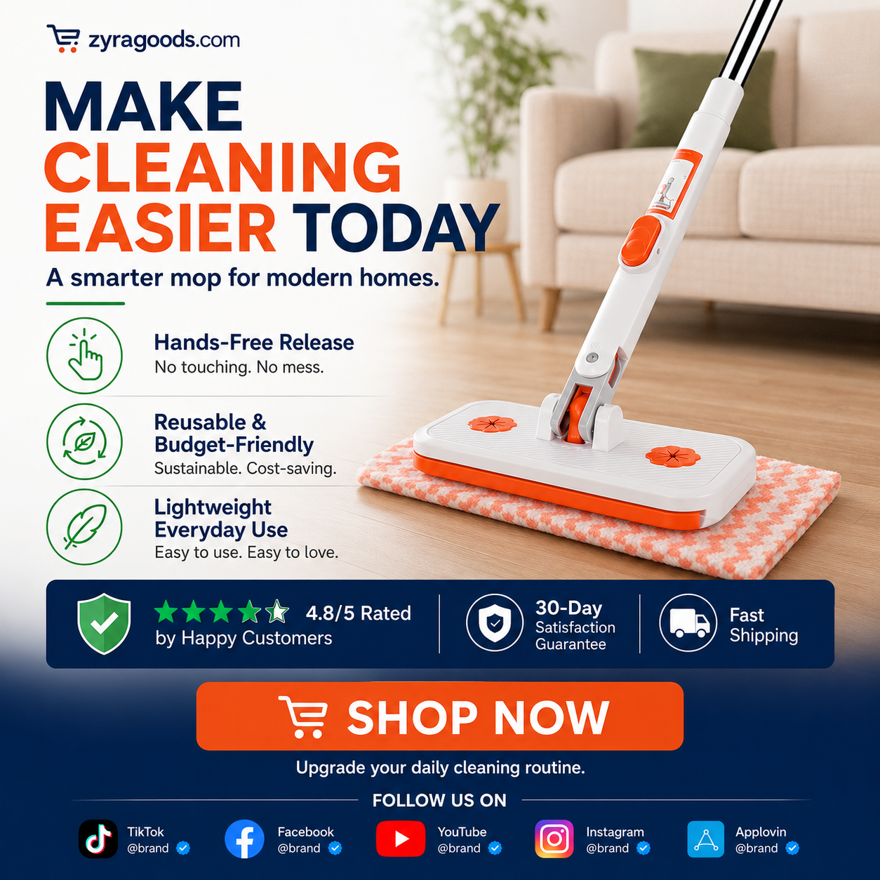 Multi-Functional Hands-Free Clip Flat Mop