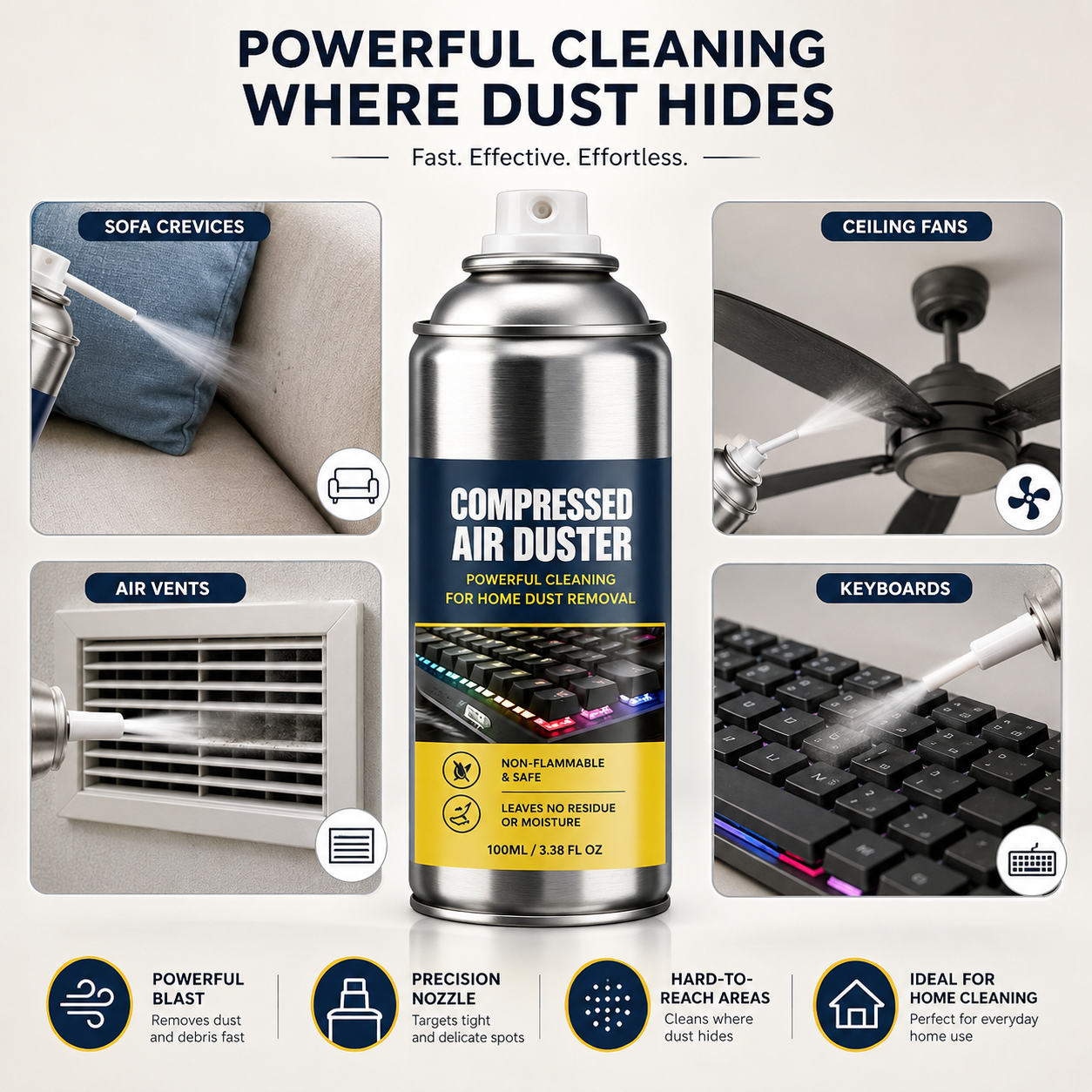 Compressed Air Duster – Precision Nozzle & No-Touch Cleaning Design