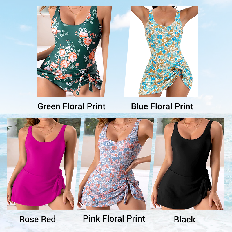 ✨ Women's Tummy Control Tie Knot Swimsuit with Skirt – Full Coverage & Built-in Bra – Summer Essential 🌊