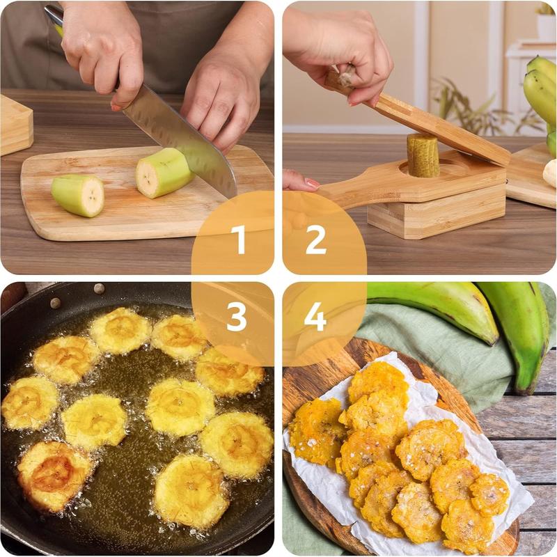 Press Tostones & Cups Instantly! 2-in-1 Bamboo Plantain Press