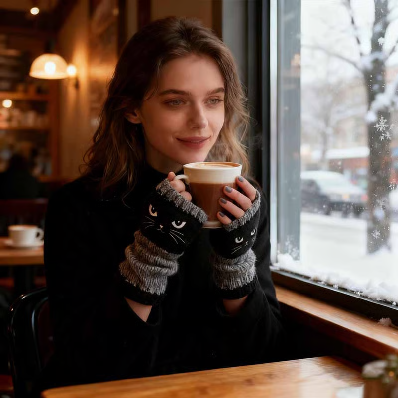 🐱Cute Women’s Knitted Cat Gloves — For Warm Hands & Free Fingers🧶