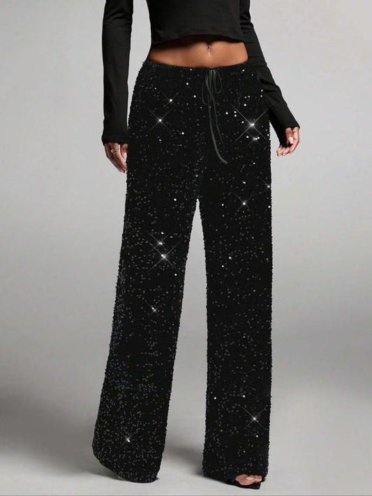 🎄 50% OFF NOW 🎉 Women's Sequin Sparkle Wide Leg Pants – Elastic Waistband, Festive & Comfortable Fit ✨👖📦
