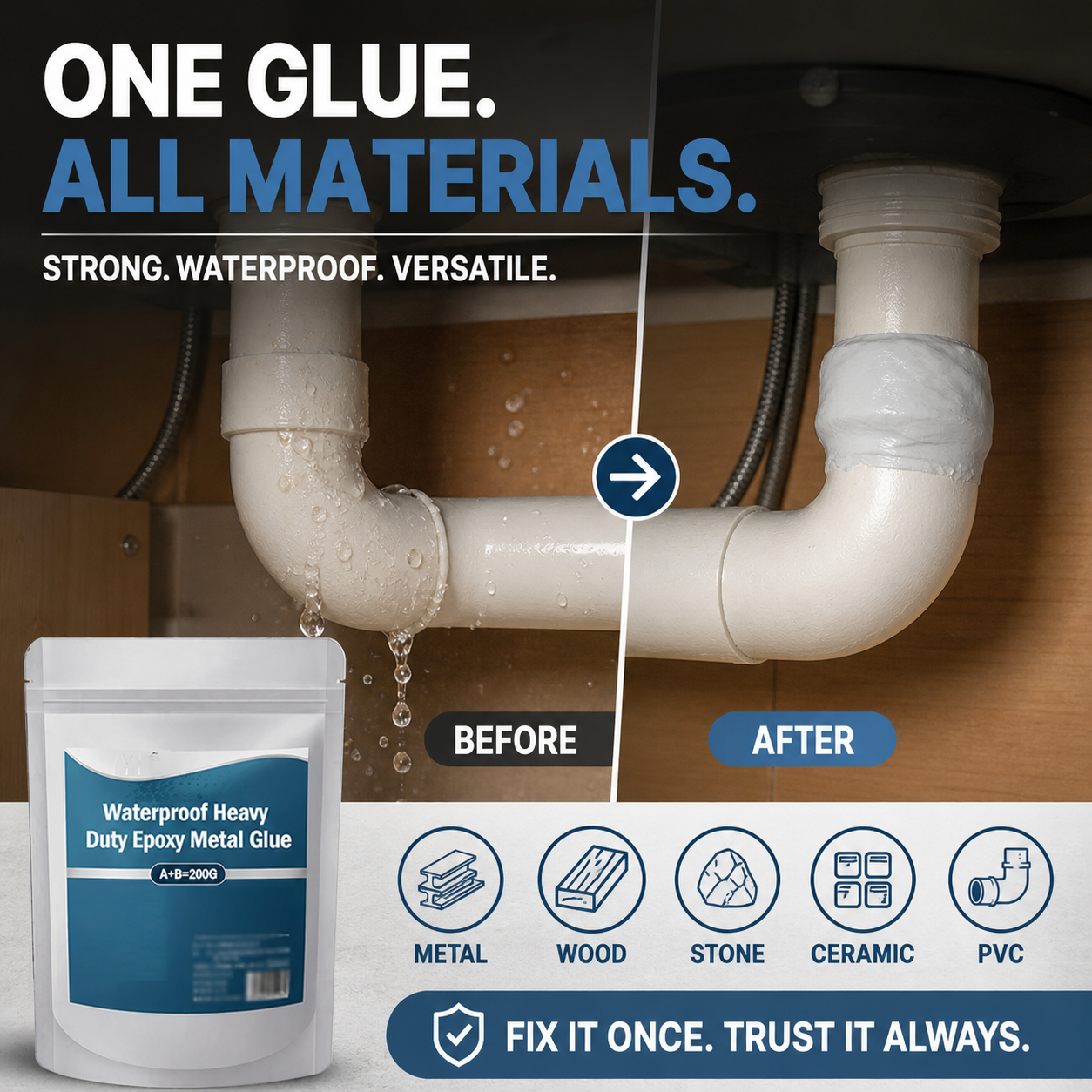 Fix Anything Instantly! No-Crack Waterproof Epoxy Metal Glue