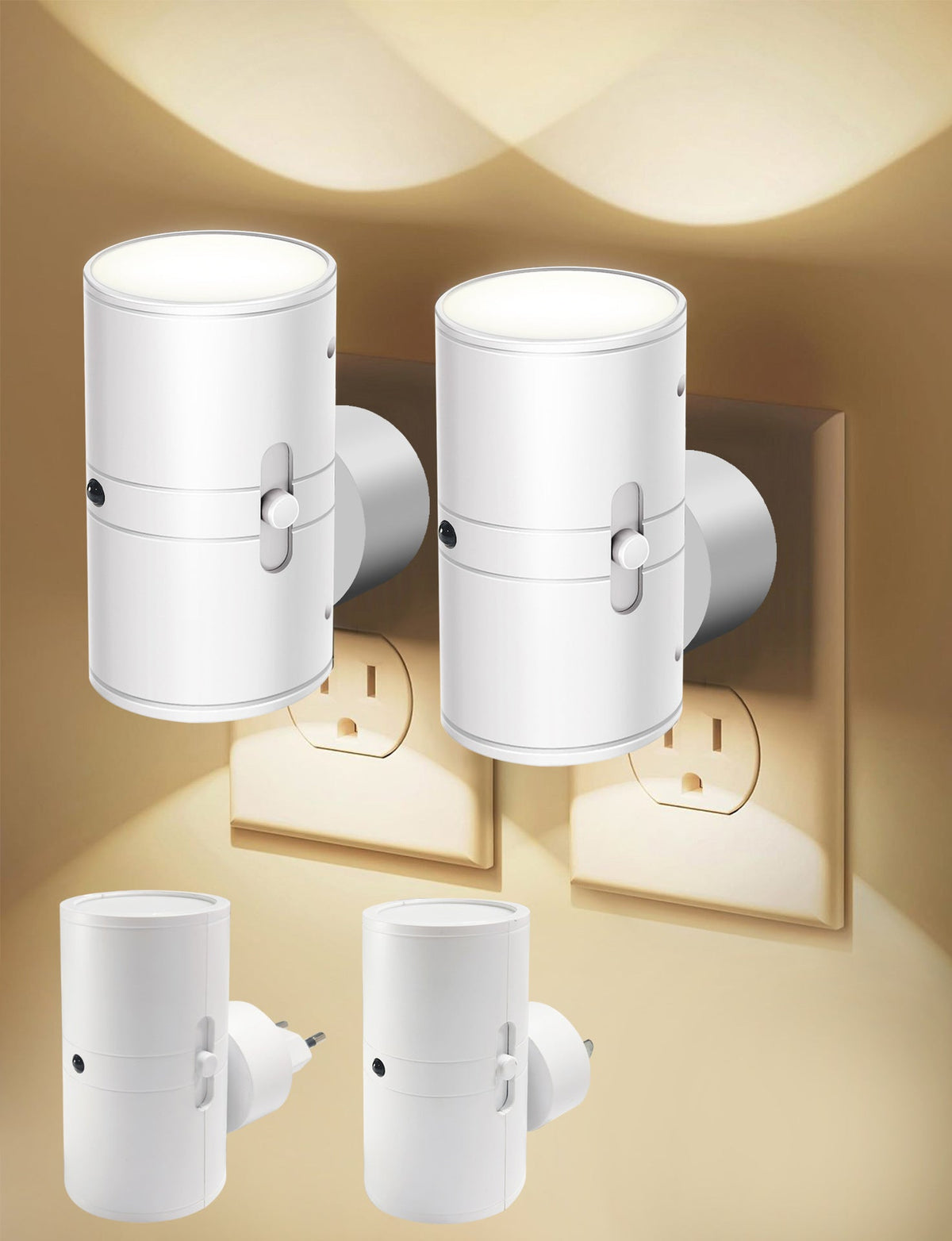 Plug-In Dusk-to-Dawn Wall Light – 3000K Warm Up & Down Night Light with Pass-Through Socket