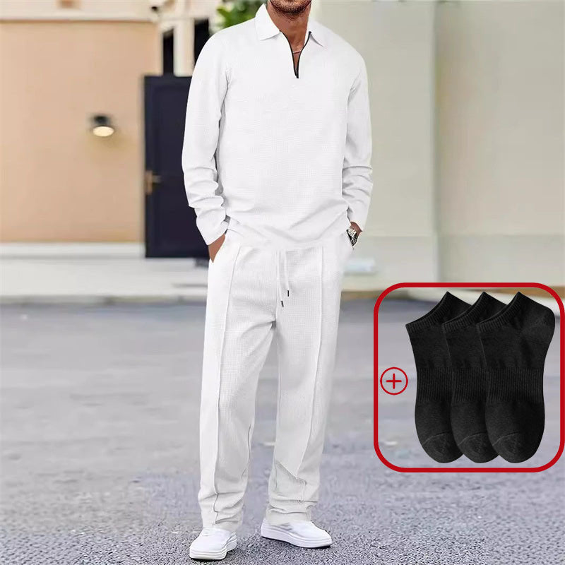 💥 Men’s Waffle Knit Sweatshirt & Straight-Leg Pants Set – Cozy, Breathable & Effortlessly Stylish 👕👖