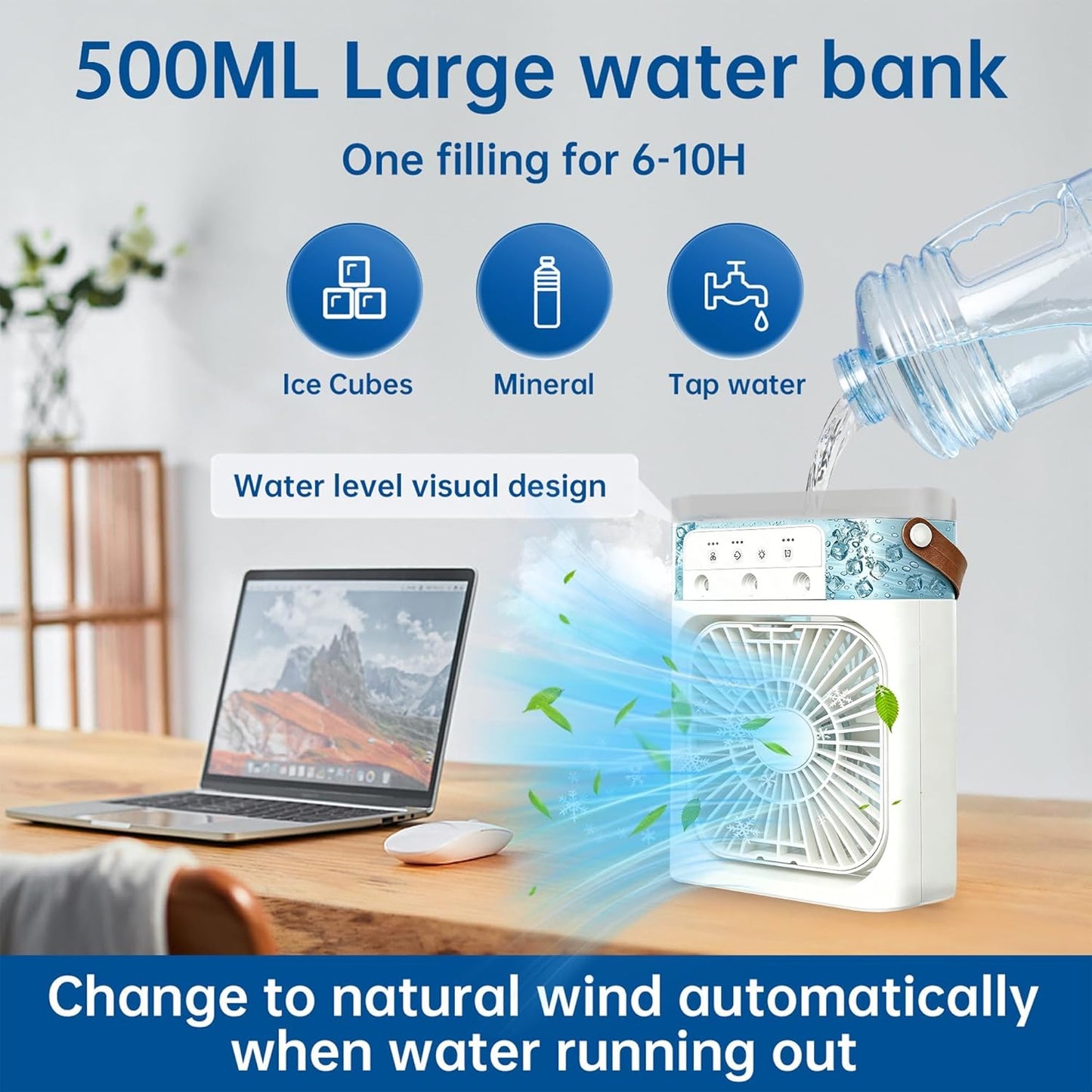 ❄️Portable Ice Misting Fan – Triple Nozzle & RGB Mood Lighting