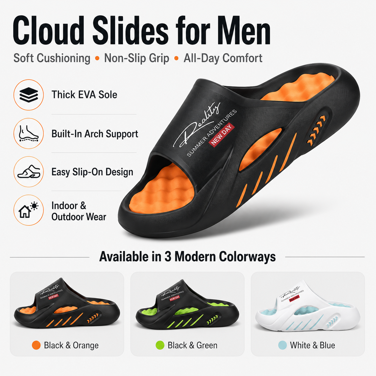 Cloud-Like Memory Foam Slides – Non-Slip & Arch Support