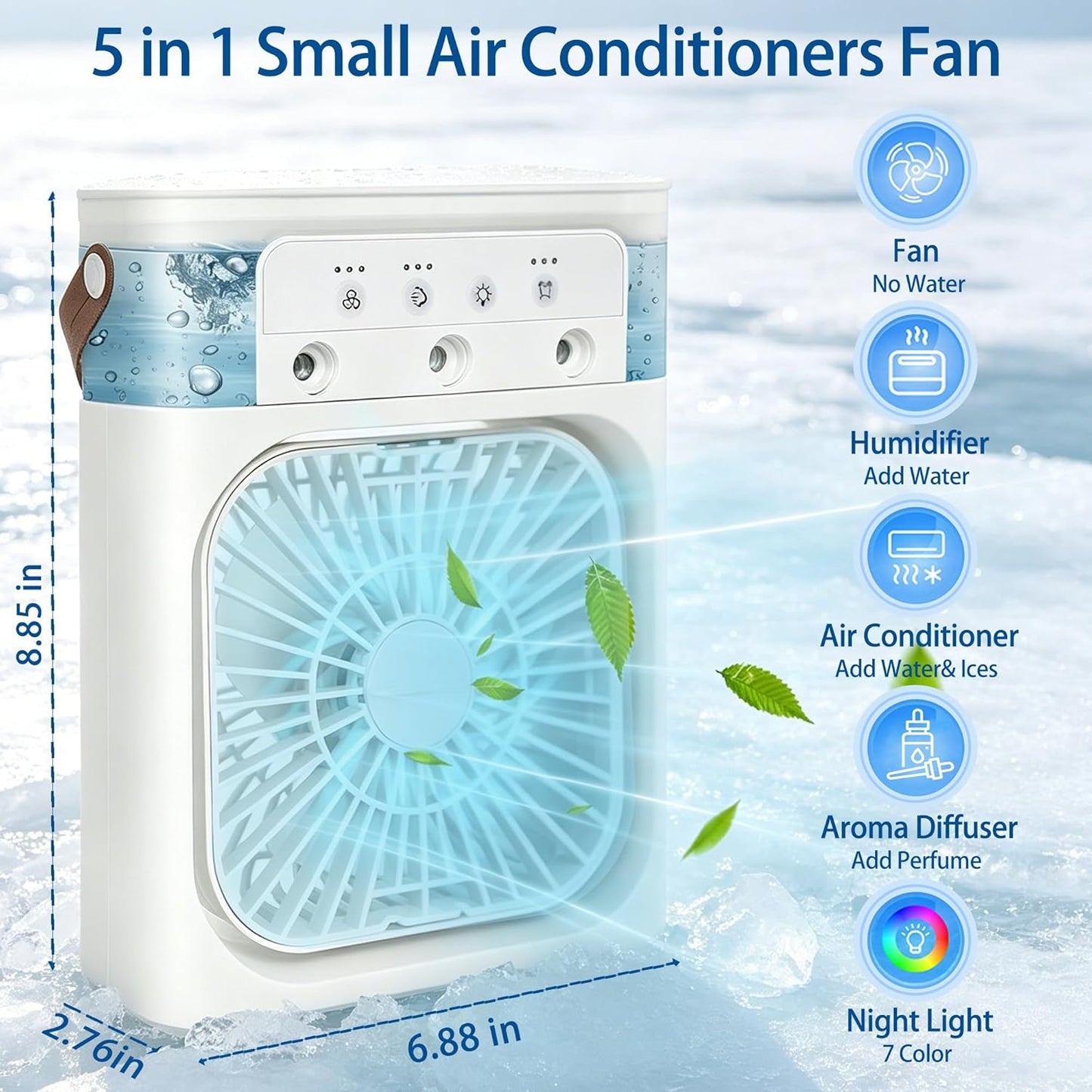 ❄️Portable Ice Misting Fan – Triple Nozzle & RGB Mood Lighting