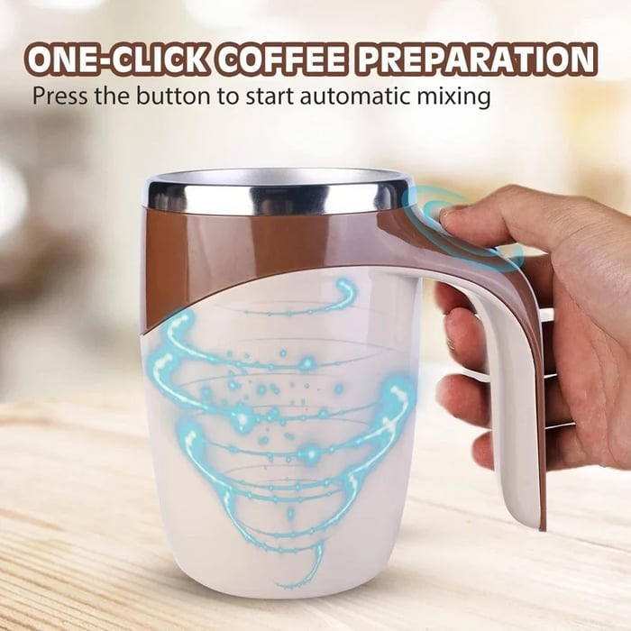 Mix Any Drink Instantly! Self-Stirring Stainless Steel Mug