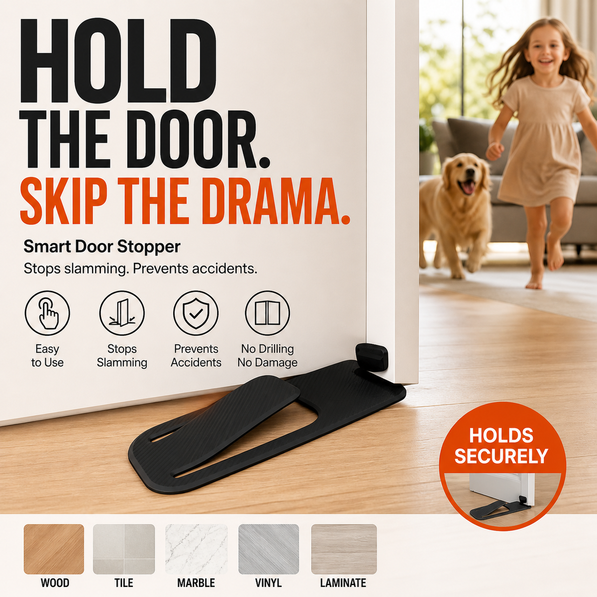 Hold Doors Open Instantly! No-Drill Foot-Operated Door Stopper