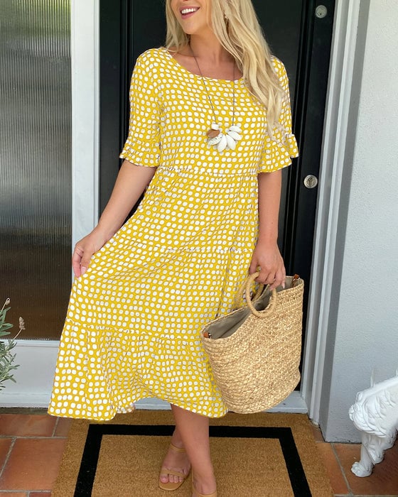 🎁2026 Big Sale 50% OFF🎁Round Neck Polka Dot Print Midi Dress