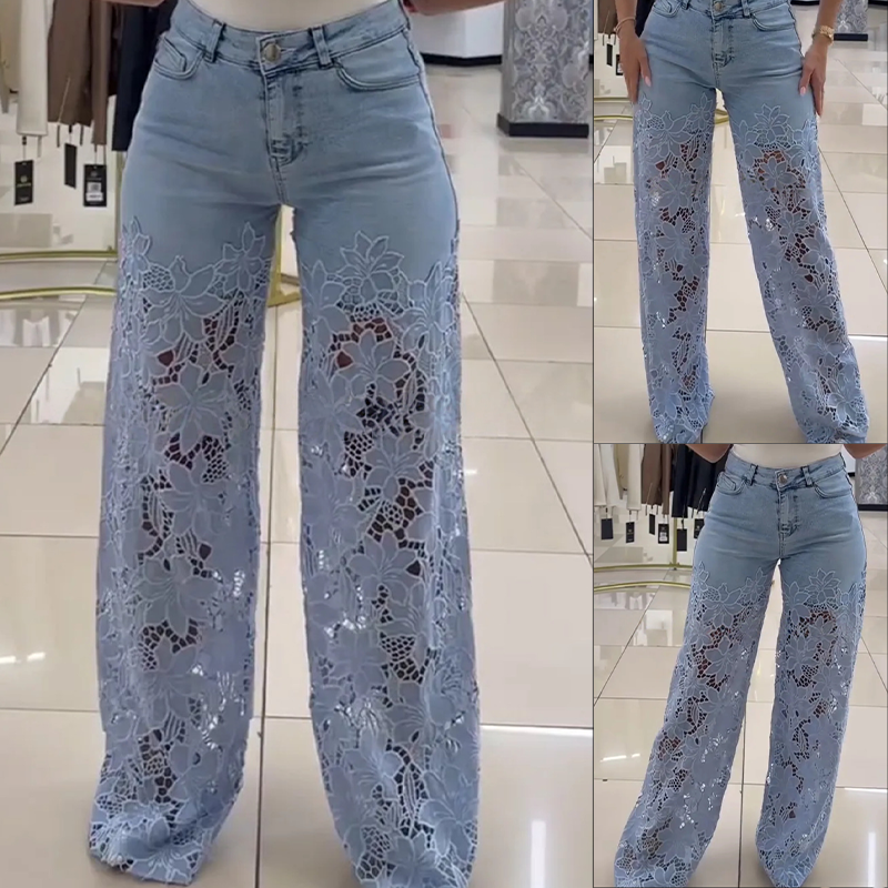 🌸🔥 Lace Spliced Jeans