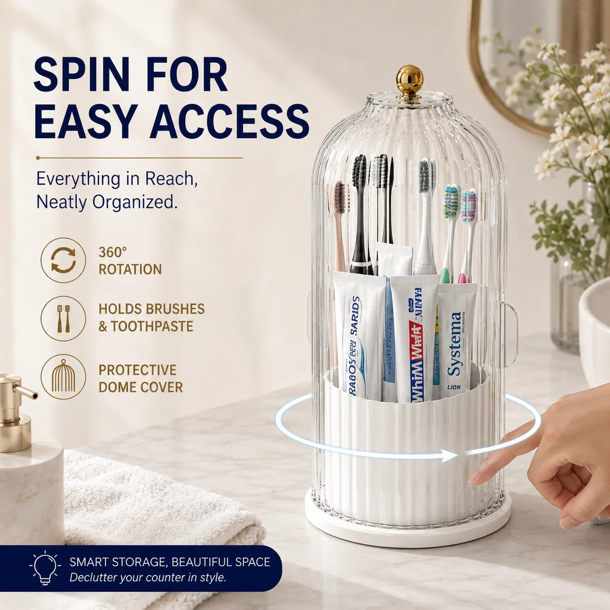 Protect Toothbrushes Instantly! No-Dust Sliding Lid Organizer