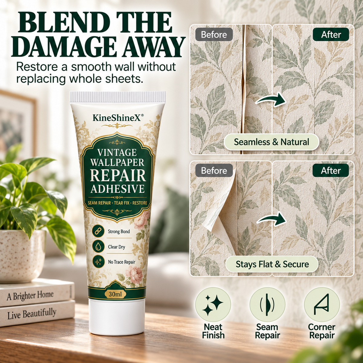 Fix Peeling Wallpaper Instantly! No-Mess Clear-Dry Repair Adhesive