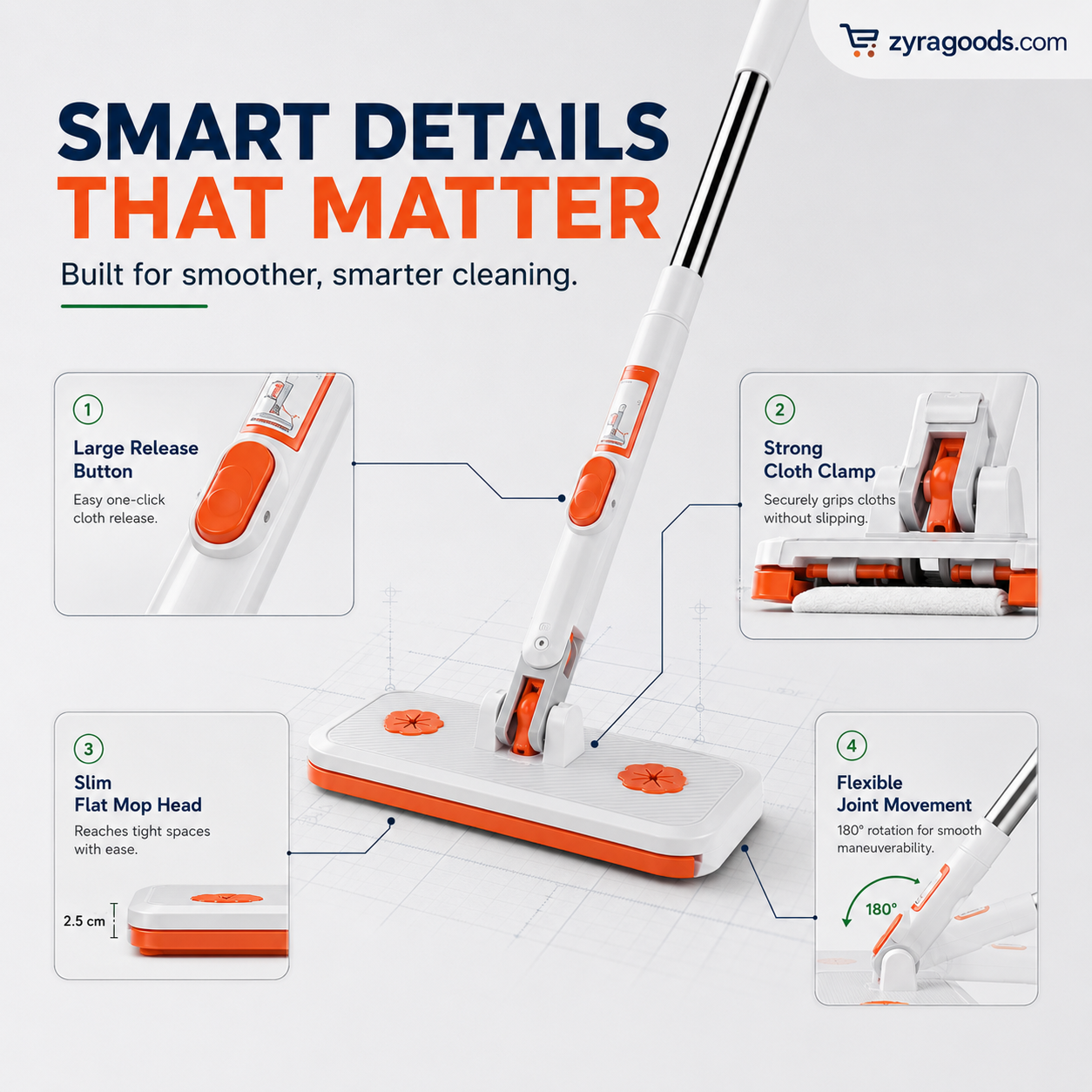 Multi-Functional Hands-Free Clip Flat Mop