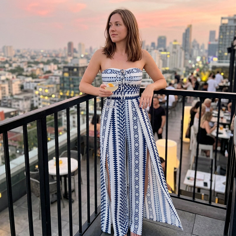 👗 50% OFF NOW! 💥Geometric Print Jumpsuit – Open Back & Stretchy Fit