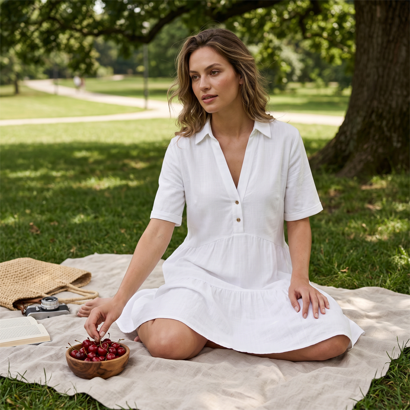Cotton-Linen A-Line Dress – Breathable, Everyday Chic