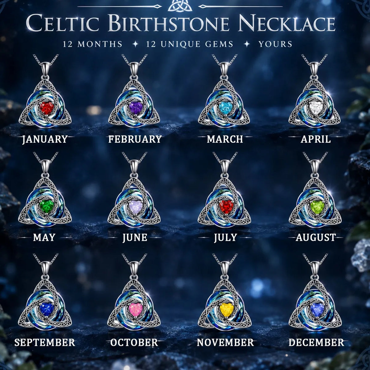 Wear Sacred Love Instantly! No-Tarnish Celtic Birthstone Necklace