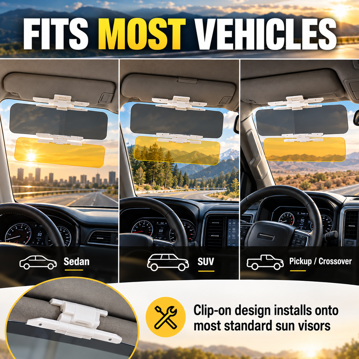 Reduce Glare Instantly! 2-in-1 Day & Night Clip-On Car Visor