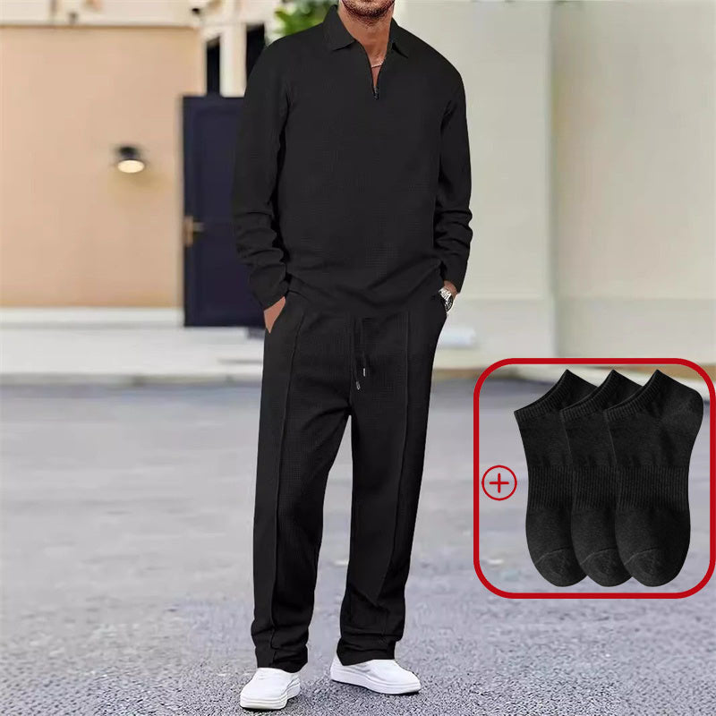 💥 Men’s Waffle Knit Sweatshirt & Straight-Leg Pants Set – Cozy, Breathable & Effortlessly Stylish 👕👖