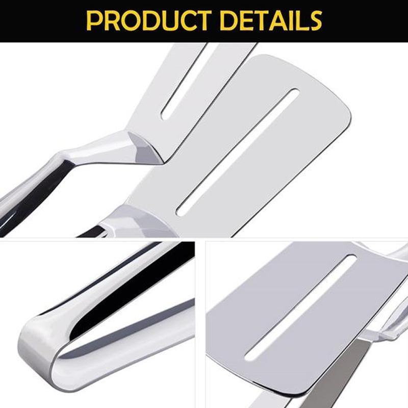 Flip & Serve Instantly! 2-in-1 Stainless Steel Spatula Tongs