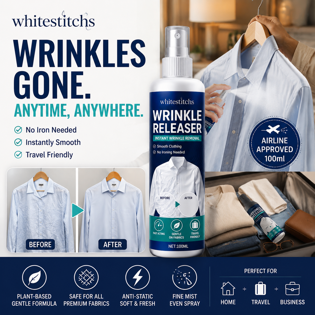 ✨Last Day 50 % OFF👔 Instant wrinkle release – no iron, travel-ready, static-free & fresh.