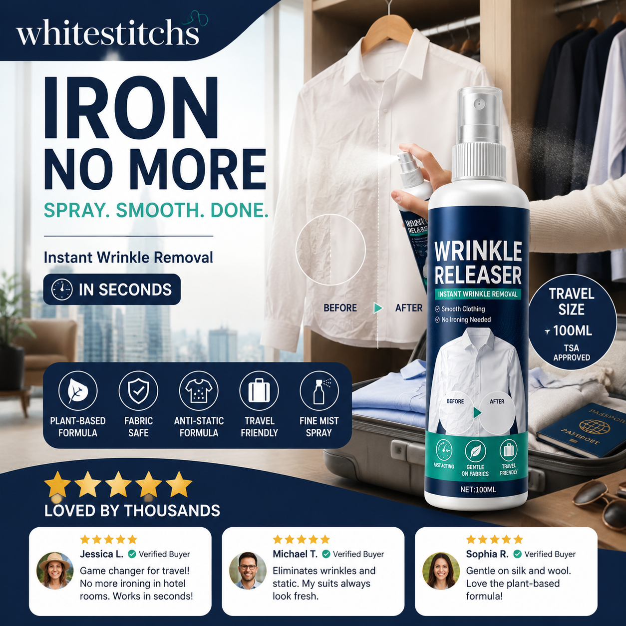 ✨Last Day 50 % OFF👔 Instant wrinkle release – no iron, travel-ready, static-free & fresh.