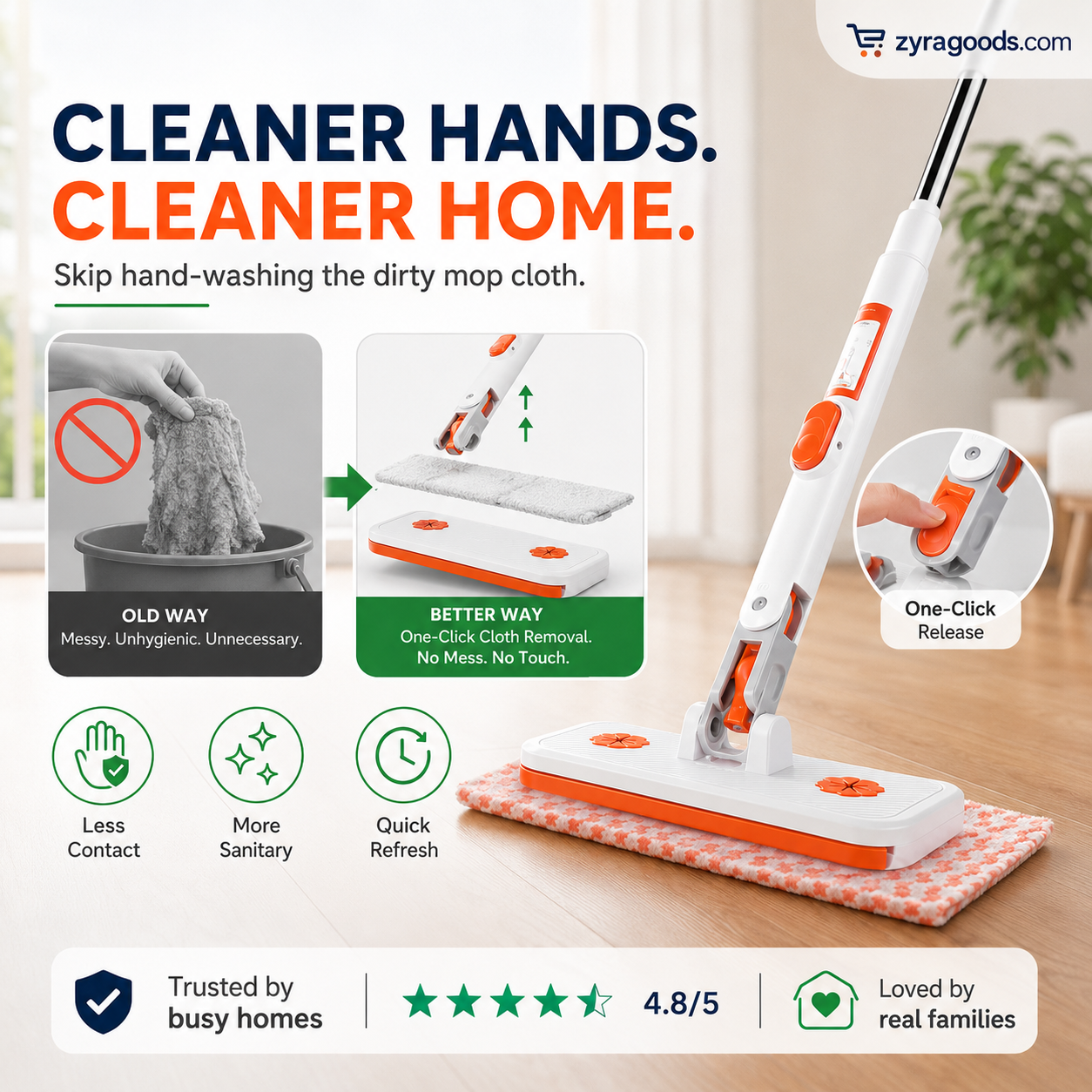 Multi-Functional Hands-Free Clip Flat Mop