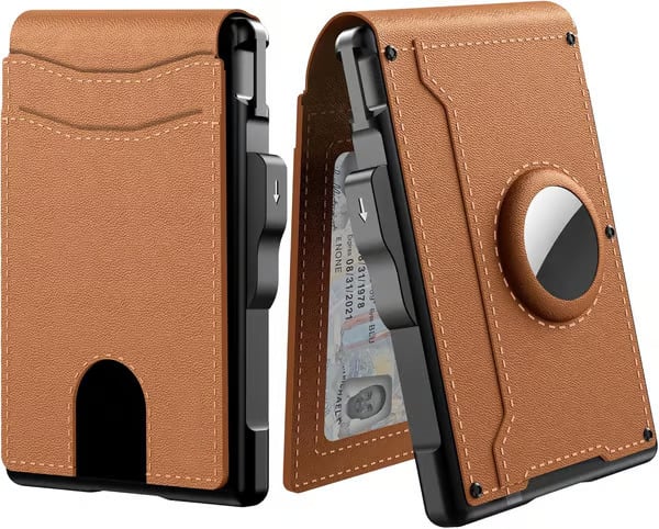 Aluminum RFID Wallet – AirTag Ready & Pop-Up Card Access