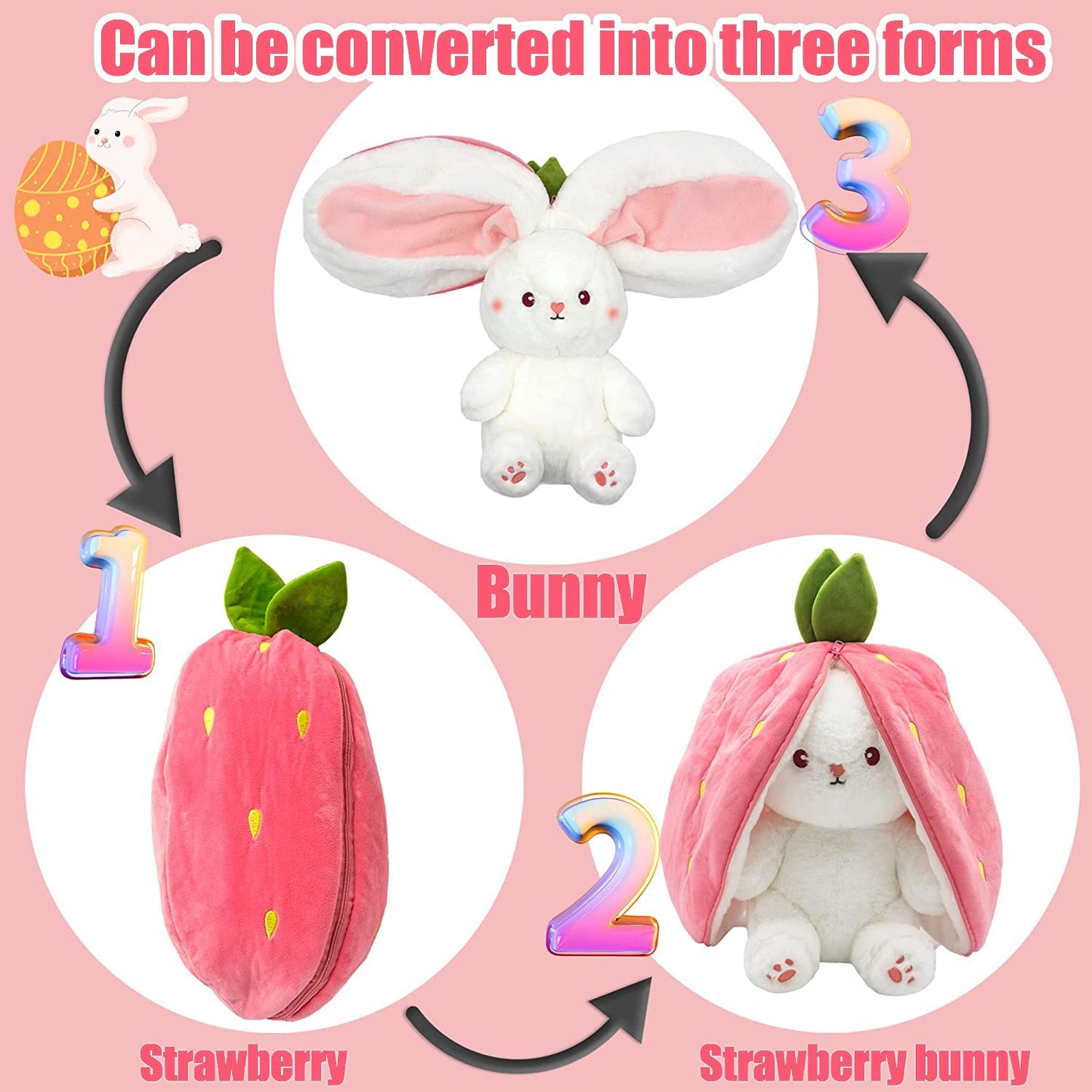 🍓 Hot Sale 🍓Strawberry Bunny Transformed into Little Rabbit🎀 Fruit Doll Plush Toy🐰