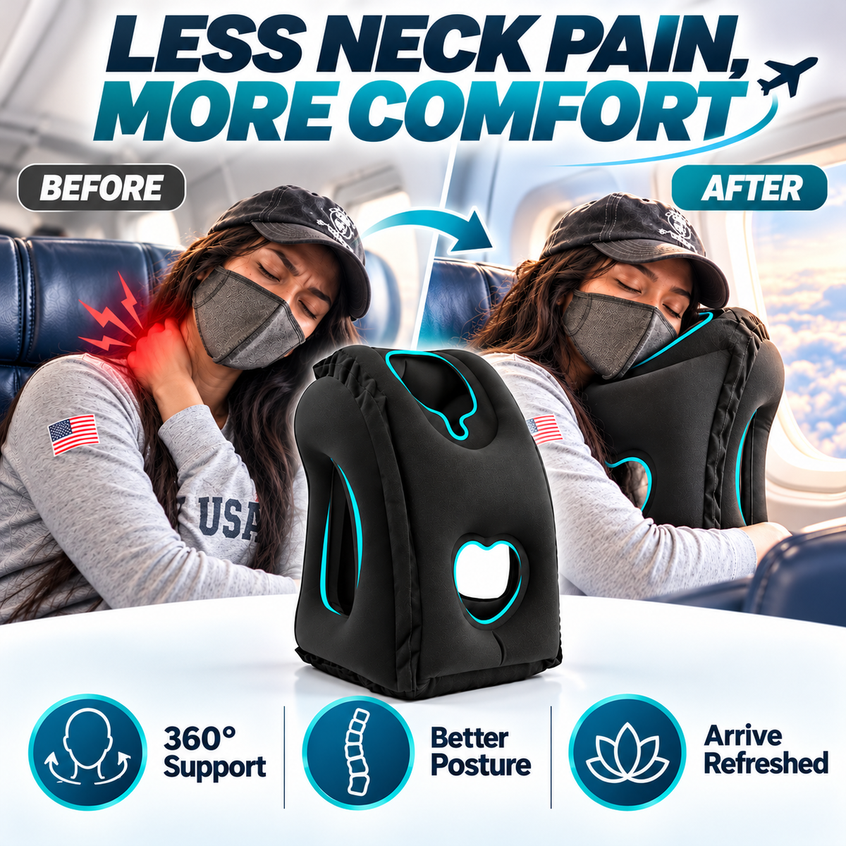 Sleep on Flights Instantly! Inflatable Travel Neck Pillow