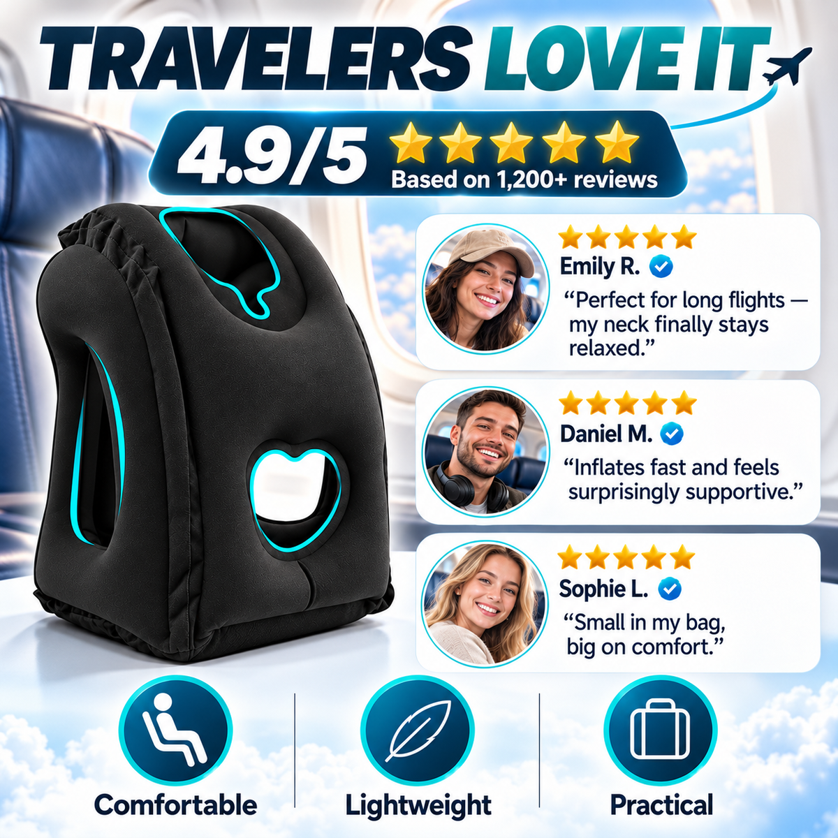 Sleep on Flights Instantly! Inflatable Travel Neck Pillow