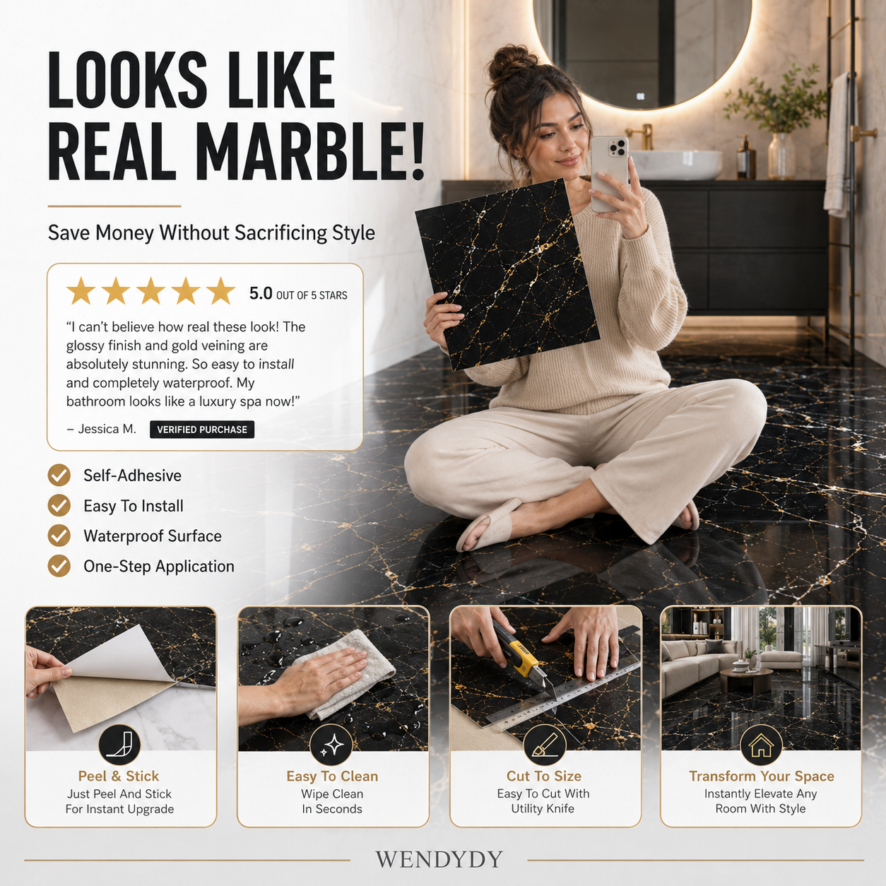 🧱 LIMITED-TIME 50% OFF! ✨ Self-Adhesive Floor Tile – Thickened, Waterproof, Peel & Stick ✨