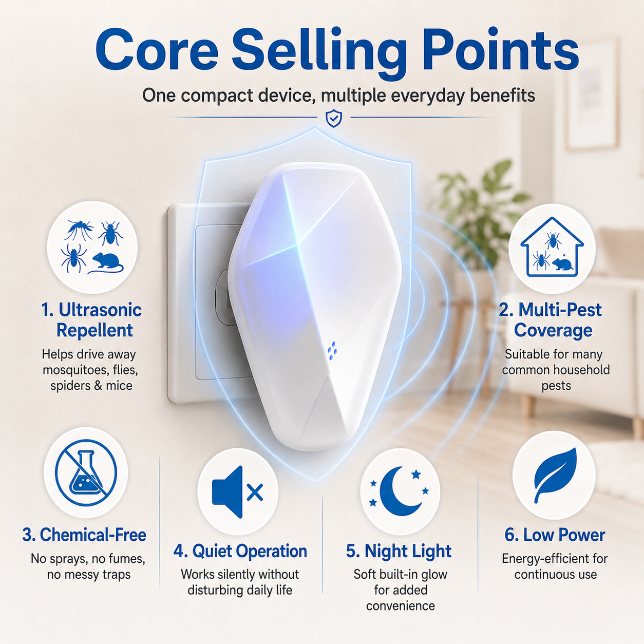 Repel Pests Instantly! No-Chemical Ultrasonic 3-in-1 Nightlight