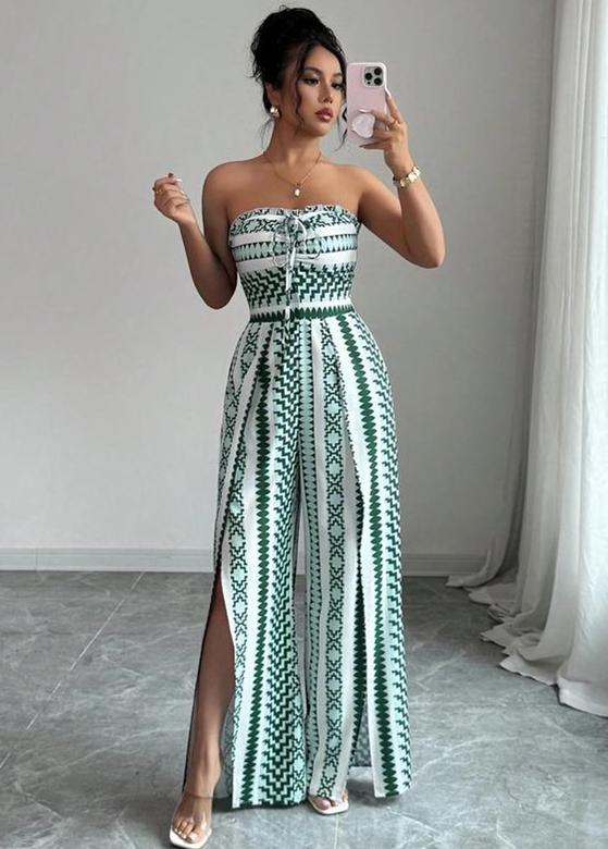 👗 50% OFF NOW! 💥Geometric Print Jumpsuit – Open Back & Stretchy Fit