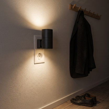 Plug-In Dusk-to-Dawn Wall Light – 3000K Warm Up & Down Night Light with Pass-Through Socket