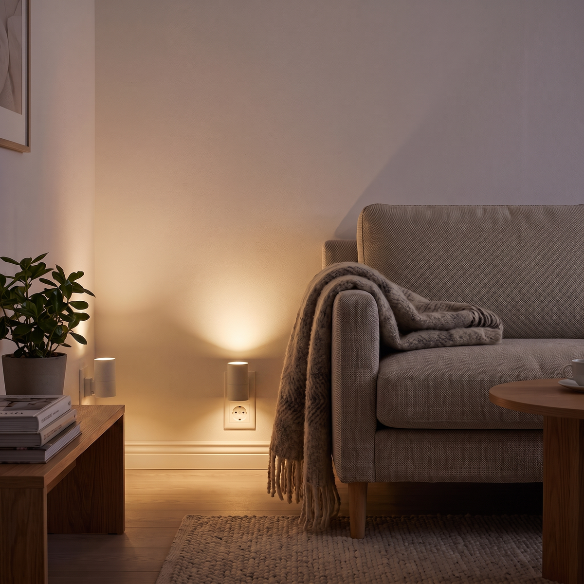 Plug-In Dusk-to-Dawn Wall Light – 3000K Warm Up & Down Night Light with Pass-Through Socket