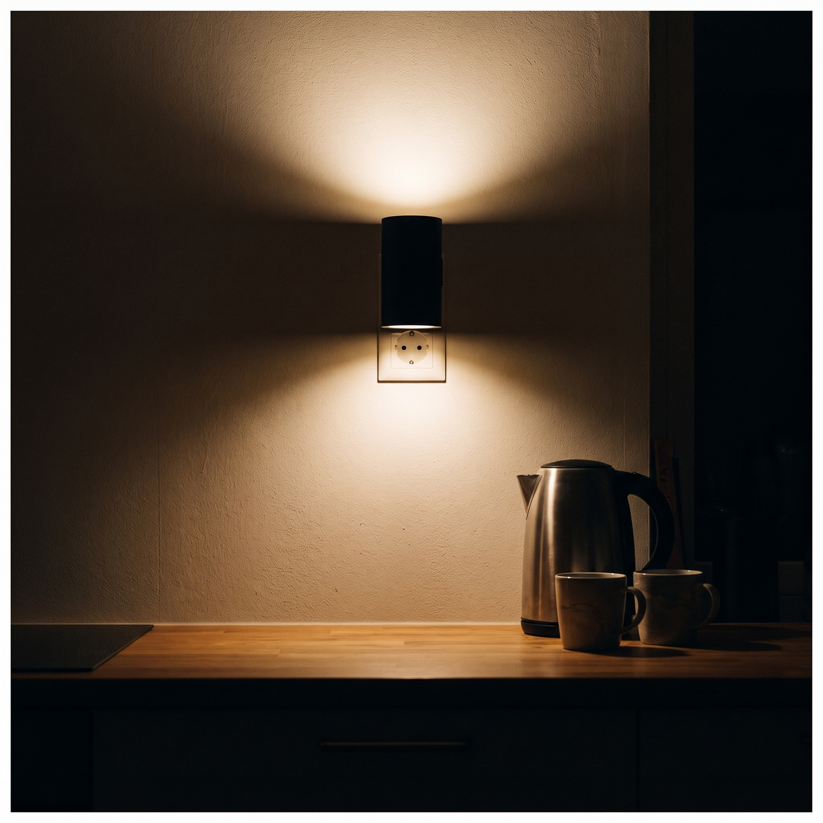 Plug-In Dusk-to-Dawn Wall Light – 3000K Warm Up & Down Night Light with Pass-Through Socket
