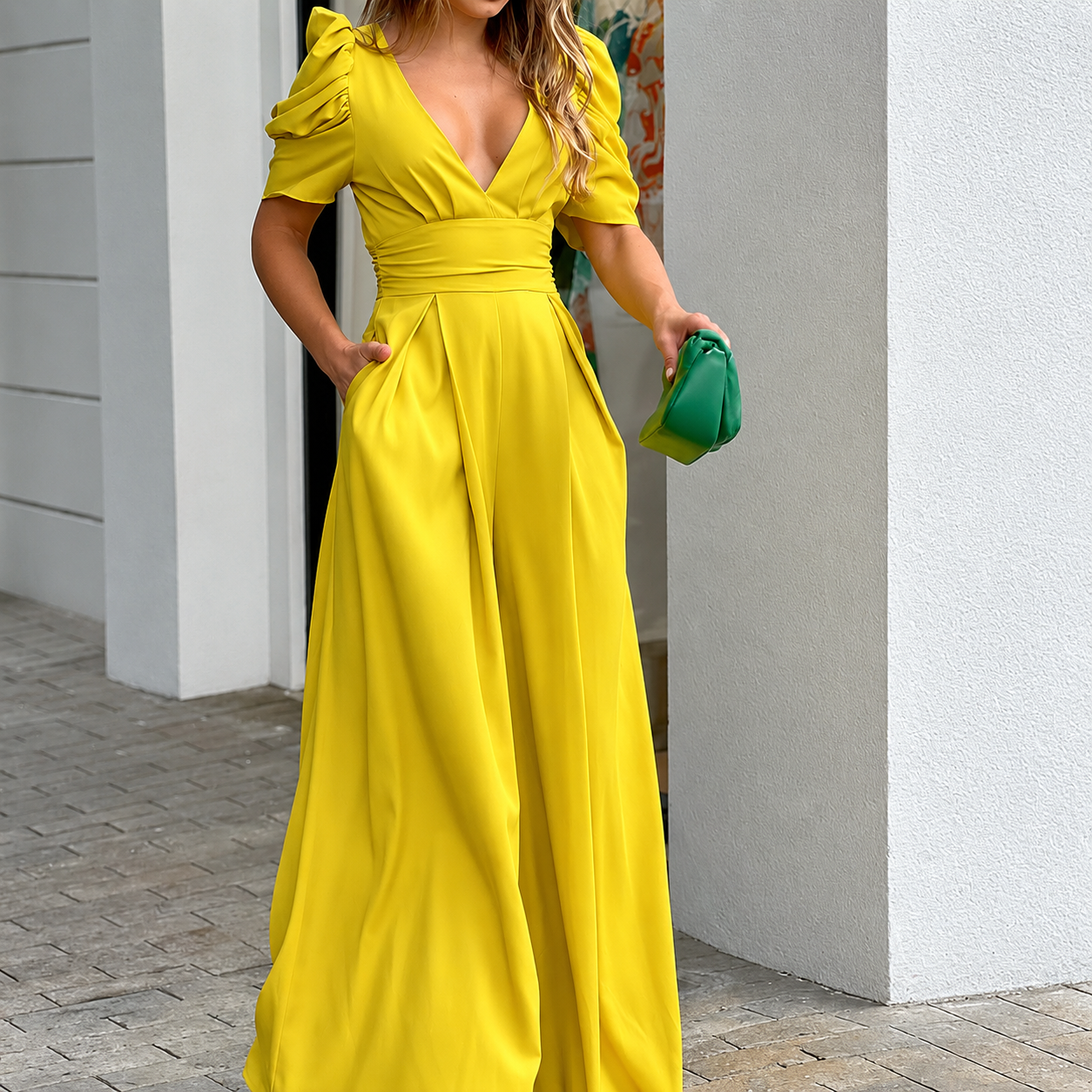 Flattering V-Neck Jumpsuit – Flowy Wide Leg, Soft & Breathable