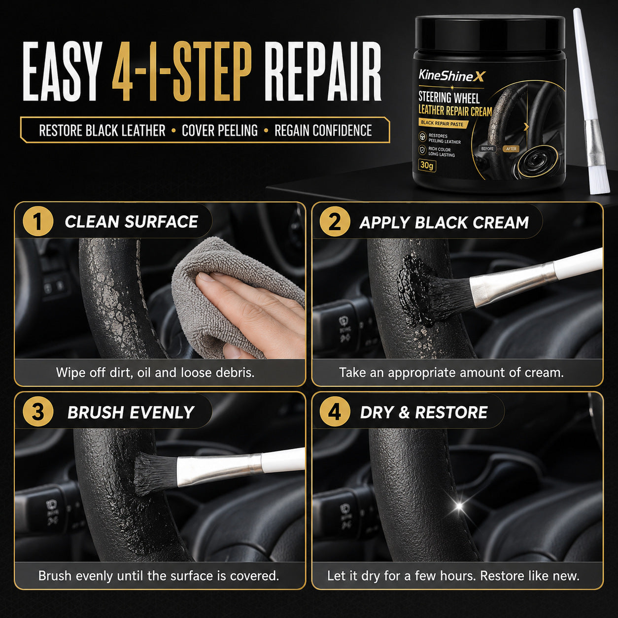 Revive Worn Leather Instantly! No-Grease Matte Steering Wheel Cream