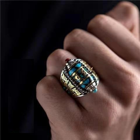 ✨Turquoise Six-character Mantra Nine-eyed Dzi Bead Ring - BUY 2 FREE SHIPPING