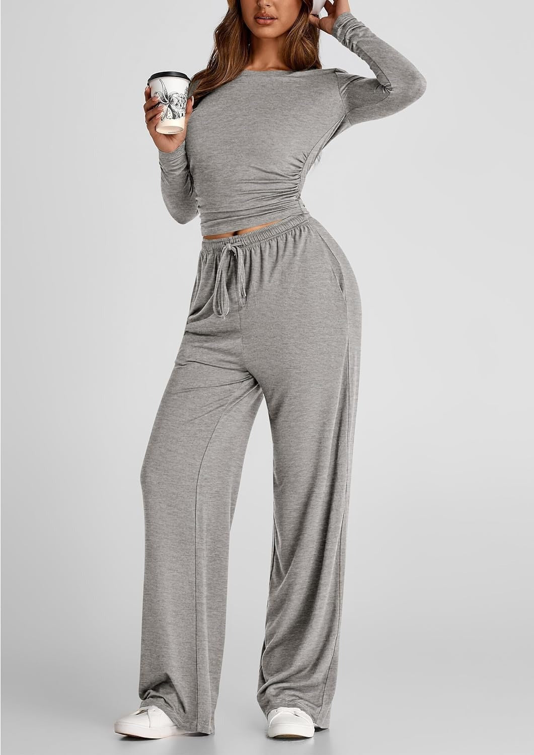 🔥LAST DAY 50% OFF👚2025 Women's Fall Outfits Long Sleeve Wide Leg Lounge Set💕