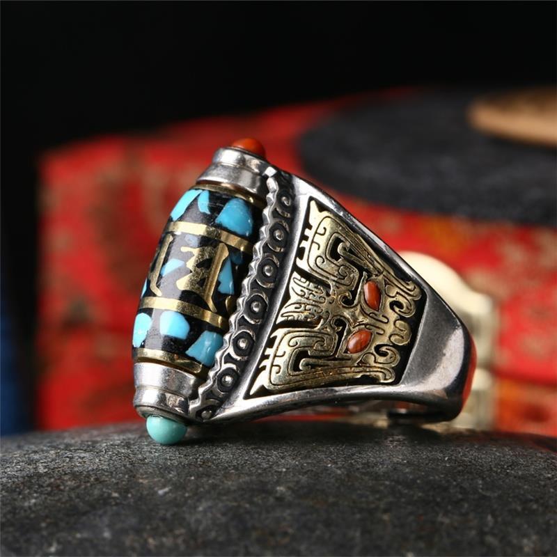✨Turquoise Six-character Mantra Nine-eyed Dzi Bead Ring - BUY 2 FREE SHIPPING