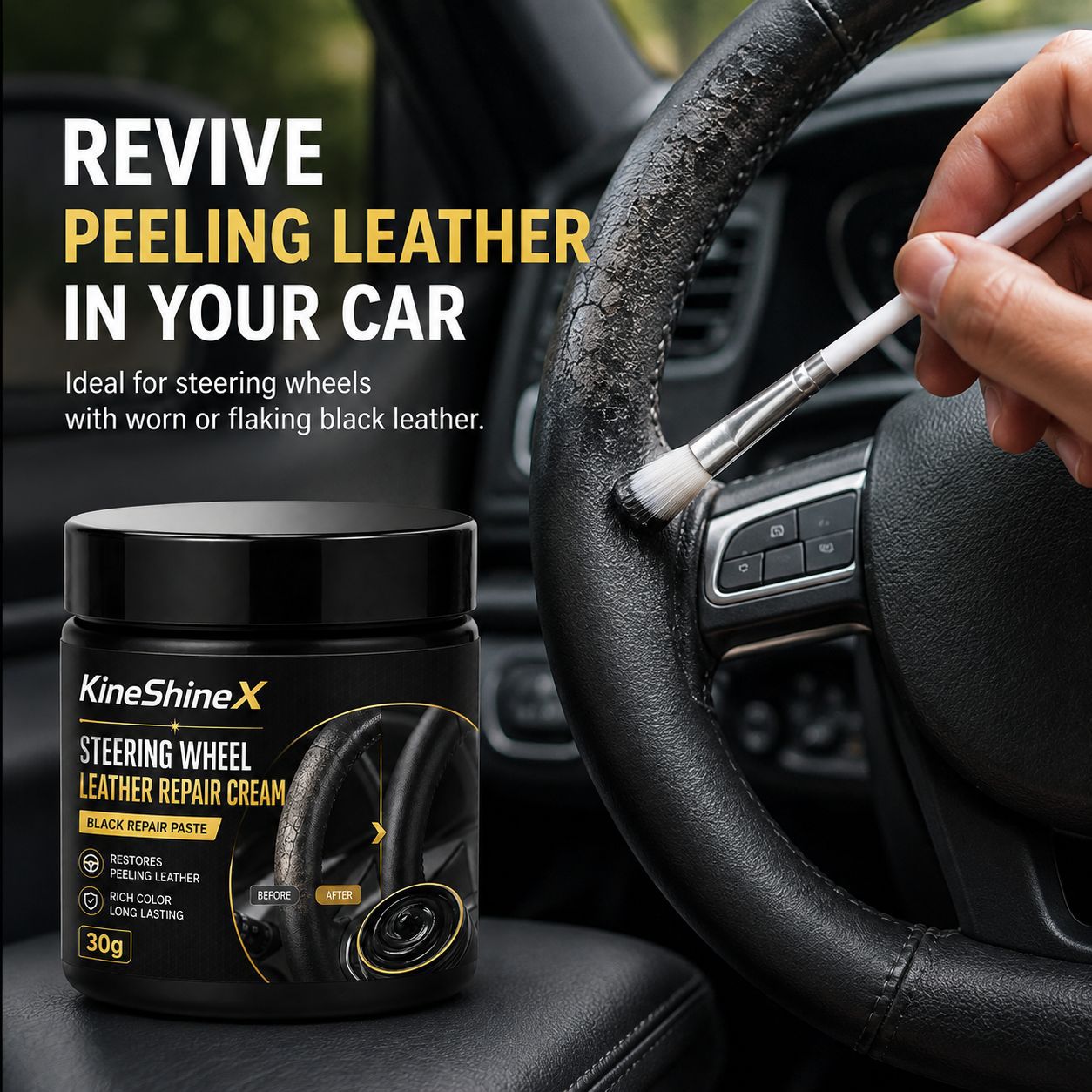 Revive Worn Leather Instantly! No-Grease Matte Steering Wheel Cream